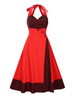 Hepburn Style Halter Polka Dots Patchwork Women Vintage Dresses
