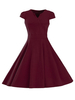 Hepburn Style Women Vintage Short Sleeve V-Neck Dresses