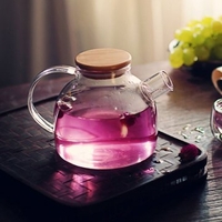 High Capacity Glass Kettle Handcraft Water Jug Teapot Filter Bamboo Lid Heat Resistant Strainer