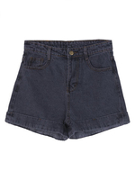 High Waist Flanging Women Casual Denim Shorts