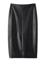 High Waist Split Zipper Black PU Leather Slim Bodycon Women Skirts