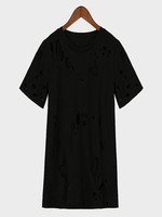 Hole Short Sleeve Women O Neck Casual Loose T-Shirts