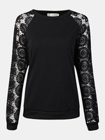 Hollow Lace Stitching Round Neck Long-Sleeved Sweater