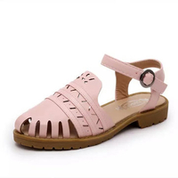 Hollow Out Breathable Pattern Toe Covering Buckle Flat Sandals