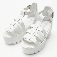 Hollow Out Buckle Chunky Heel Fish Mouth Sandals