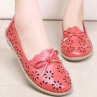 Hollow Out Floral Brethable Butterfly Knot Slip On Flat Leather Shoes