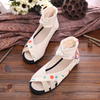 Hollow Out Flower Embroidery Peep Toe Chineseknot Ankle Flat Sandals