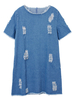 Hollow Out Frayed-Hem Loose Mini Denim Casual Women Dress