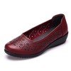 Hollow Out Leather Slip On Pure Color Flat Shoes For Women