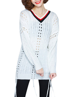 Hollow Out Long Sleeve White Preppy Style Women Knit Sweater