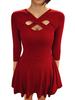 Hollow Out Pleated Solid V-Neck A-Line Sexy Women Mini Dress