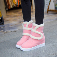 Hook Loop Furry Ankle Pure Color Warm Fur Lining Boots