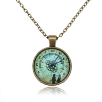 Hugo Inverted Clock Glass Cabochon Pendant Necklace