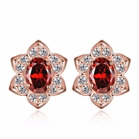 INALIS® Ruby Color Zircon Flower Shape Earrings