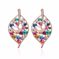 INALIS® Women Earrings Butterfly on Leaves Crystal Zircon Earrings