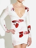 Ink Floral Print Backless V-neck Long Sleeve Women Mini Dress