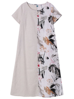 Ink Printed Splice Vintage Women Dress