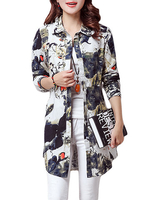 Ink Printing High Waist Design Vintage Casual Women Blouse