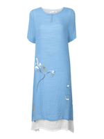 Ink Printing Layer Folk Women Vintage Dress