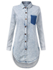Irregular Hem Long Sleeve Washed Women Denim Dress