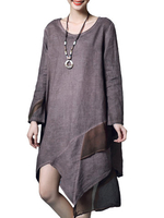 Irregular Hem Patchwork Solid Long Sleeve Loose Dress