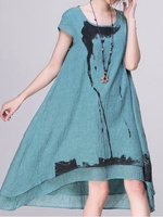 Irregular Ink Printed Loose Casual Loose Women Dress