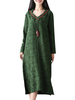 Jacquard Weave Side Split V Neck Long Sleeve Vintage Women Dress
