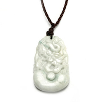 Jadeite Unisex Necklace White Jade Dragon Pendant Wax Rope Necklace