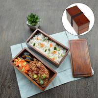 Japanese Traditional Natural Wooden Bento Sushi Lunch Box Double 2 Layers Square