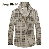 Jeep Rich Casual Outdoor Plaids Checked Long Sleeve Cargo Shirts for Men