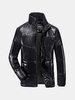 Jeep Rich Casual Winter PU Leather Thick Warm Stand Collar Padded Jacket For Men