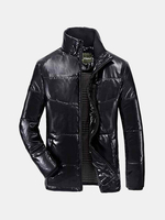 Jeep Rich Casual Winter PU Leather Thick Warm Stand Collar Padded Jacket For Men