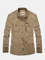 Jeep Rich Mens Large Size Long Sleeved Turn Down Collar Cotton Casual Cargo Shirts