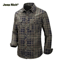 Jeep Rich Outdoor Casual Business Plaids Double Chest Pockets Dress Shirts for Men