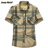 Jeep Rich Plaid Cotton Casual Plus Size Mens Short Sleeve Summer Cargo Shirt