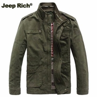 Jeep Rich Plus Size Military Epaulets Outdoor Stand Collar Casual Cotton Jacket for Men