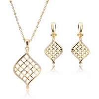 Jewelry Set Alloy Hollow Leave Rhinestone Necklace Earrings Set