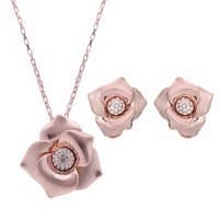 Jewelry Set Alloy Rhinestone Rose Necklace Earrings Set