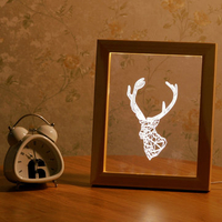 Kcasa FL-701 3D Photo Frame Illuminative LED Night Light Wooden Deer Head Desktop Decorative USB Lamp For Bedroom Art Decor Christmas Gifts