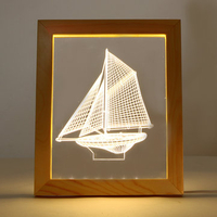 Kcasa FL-702 3D Photo Frame Illuminative LED Night Light Wooden Sailboat Desktop Decorative USB Lamp For Bedroom Art Decor Christmas Gifts