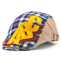 Kids Boys Girls Cotton Grid Plaid Letter Cute Berets Hat Patch Flat Cap Casual Outdoor Visor Gorras