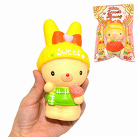 Kiibru Squishy Sweet Bunny Holding Flowers 14cm Soft Slow Rising With Packaging Collection Gift Toy