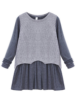 Knit Patchwork Zipper Embellished Plus Size Long Sleeved Dress