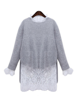 Knit Pullover Sweater White Lace Casual Two Pieces Dress