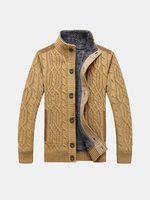 Knitted Plus Velvet Thick Warm Single Breasted Stand Collar Sweater Cardigan for Men