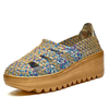Knitting Gold Yellow Hollow Out Breathable Rocker Sole Platform Shoes