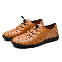 Knitting Lace Up Flat Leather Casual Pure Color Breathable Shoes