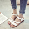 Knitting Weave Peep Toe Buckle Square Heel Gladiators Roman Sandals