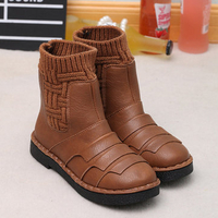 Knitting Wool Fur Lining Match Stitching Slip On Ankle Boots