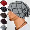 Korean Male Double Layer Elastic Outdoor Cap Grid Twill Square Knitted Slouch Beanie Hat